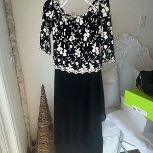 David's Bridal Elegant Black and Cream Floral Dress